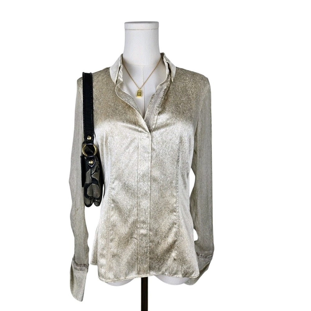 Silk ELIE TAHARI SATIN BLOUSE SIZE S‎ – SHEER CREPE GEORGETTE SLEEVES, SIDE ZIP